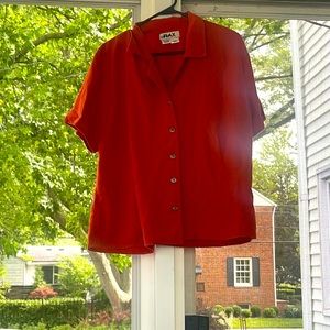 FLAX • orange 100% cotton soft button down blouse shirt top